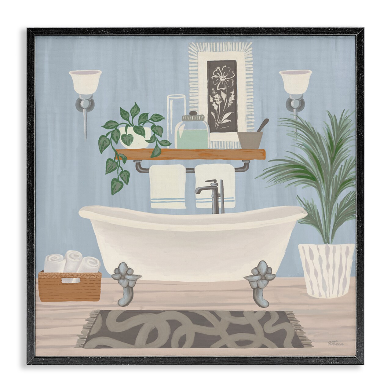 Stupell Industries Unwind and Refresh Bathtub Framed Giclee, design by Cat Thurman Designs